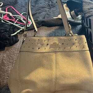 Coach Cream Shoulder Bag with Studded Accents